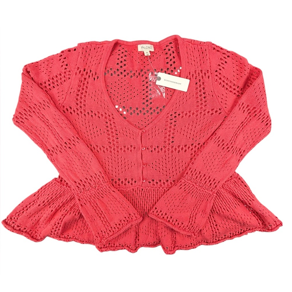 NWT- Pilcro- Pointelle Babydoll Sweater- Color/Coral- XS - Picture 3 of 8